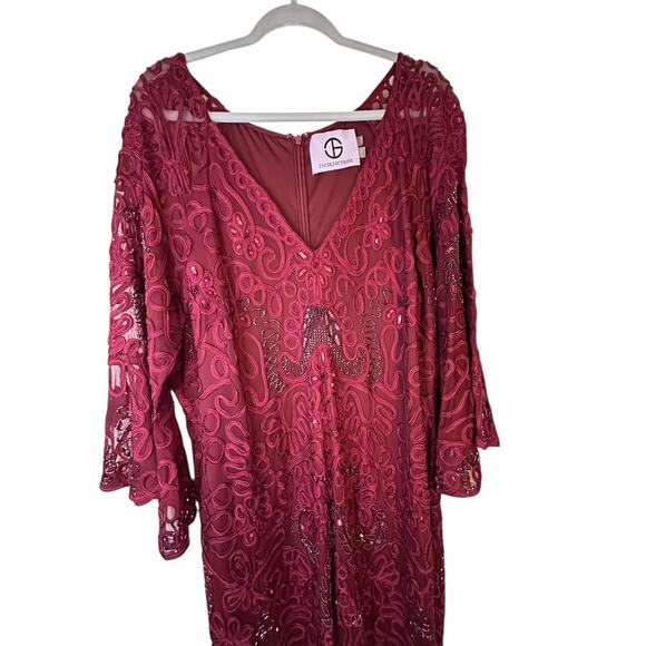 JS Collections Burgundy Sequin Embroidered Gown - Size 22W - Picture 13 of 15